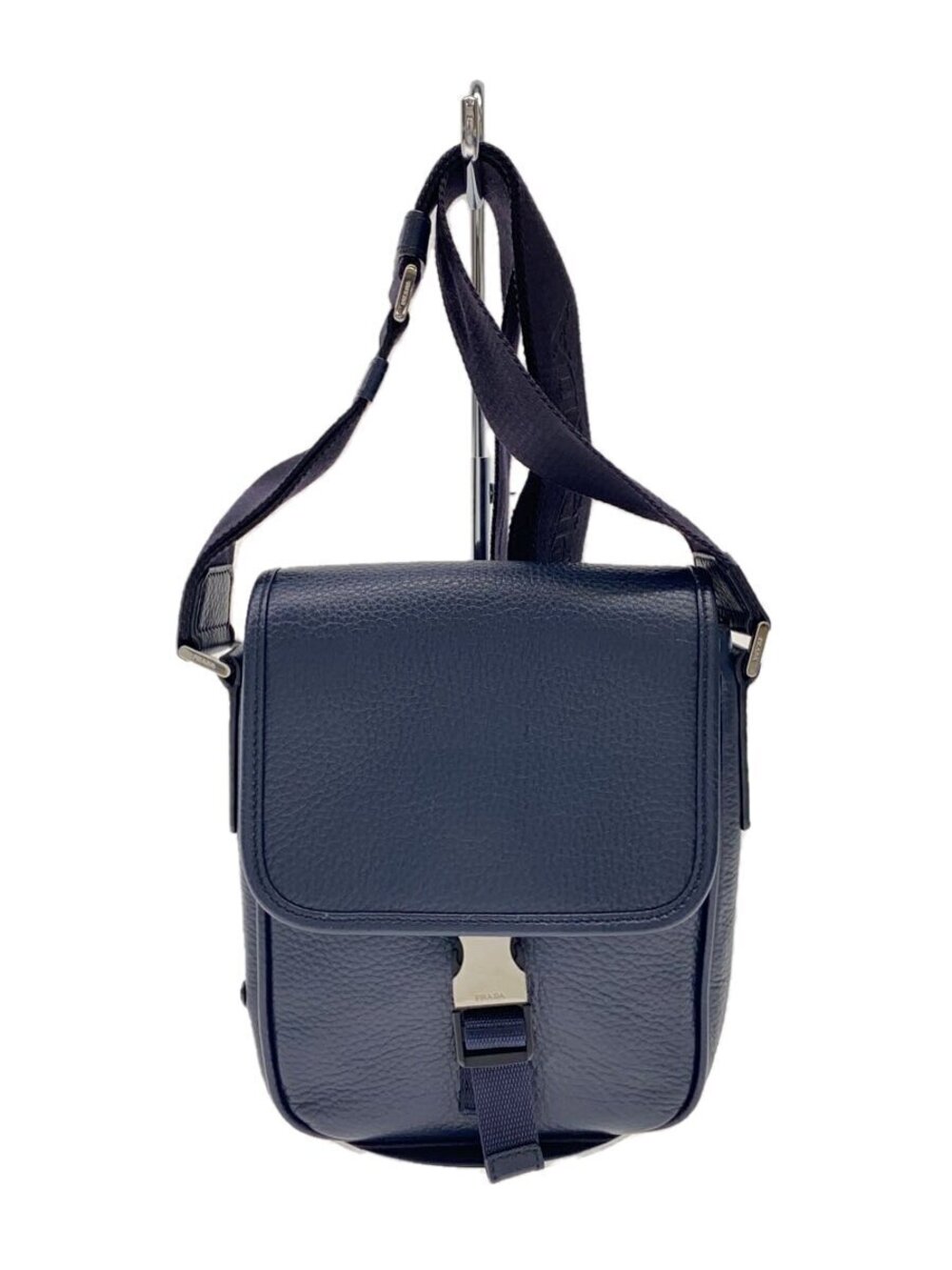 Prada navy blue textured leather crossbody bag